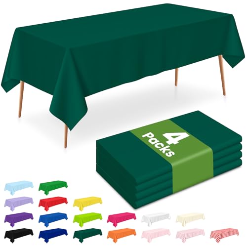 Image of LANLISA 4 Pack Dark Green Tablecloth Plastic, 54 x 108 Inch Rectangle Table Cloth Disposable, Christmas Decorations Tablecloths, Party Plastic Cover