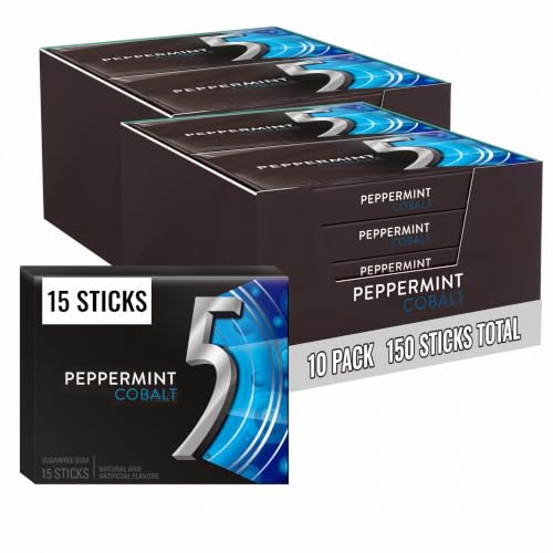 5 GUM Peppermint Cobalt Sugar Free Chewing Gum Refreshing Cooling Minty Flavor Five Gum, 15 Stick Pack (20 Pack)