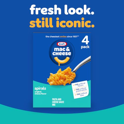 Image of Kraft Spirals Mac and Cheese, 4 Boxes, for Easy Dinner or Dinner Sides, Original Flavor, No Artificial Flavors, Preservatives or Dyes, 5.5 oz