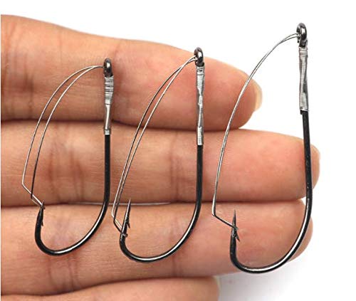 Laxygo 10pcs/Box Weedless Hooks Wacky Worm Fishing Hook The Fishing Wacky Worm Rig Tool Weedless Hooks for Soft Baits (2/0-10pcs)