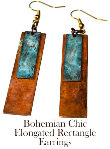 Elaine Coyne Verdigris and Earth Patina Bohemian Chic Elongated Rectangle Earrings4