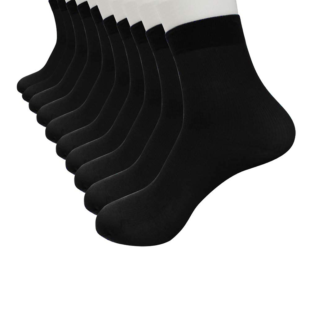 10 Pairs Men Bamboo Fiber Ultra-Thin Elastic Silky Short Silk Stockings Male Socks Knitting Crochet Soft Comfortable Skateboard Sweat Deodorant Anti-Slip Bed Sleep Casual Sock, Black, One Size
