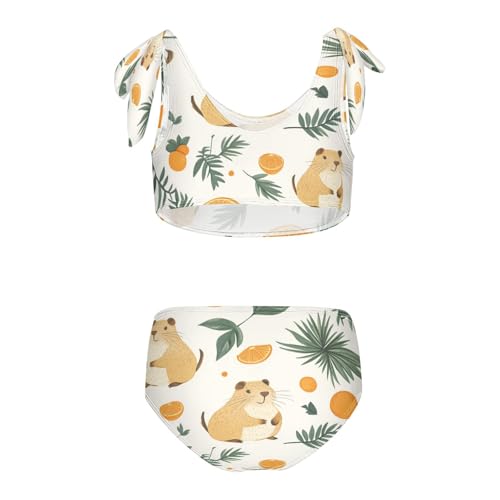 Boccsty Capybara Orange Palm Leaves Girls Tankini Swimsuit Kids Bikini Sets 2 Pcs Bathing Suit 3T2