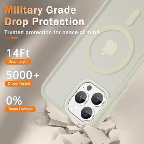 Image of YENAPOON for iPhone 14 Pro Max Case, Matte Magnetic Phone Cover [with 1 Screen Protector] [Support for MagSafe] [Shockproof Military Grade Protection] Translucent Frosted Back, Cream White