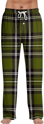 Mens Pajama Pants Baggy Elastic Waist Plaid Pj Bottoms Trendy Comfy Soft Wide Leg Sleepwear with Pockets