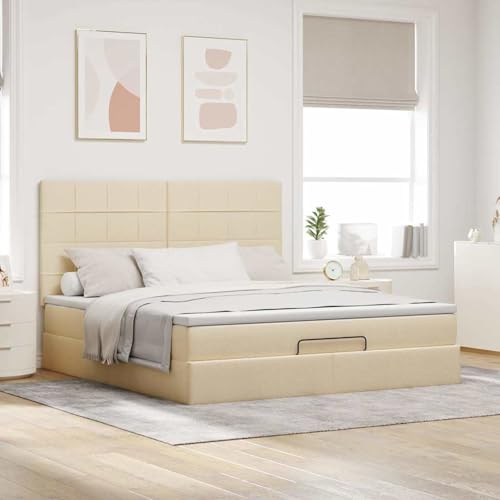 Tidyard Ottoman-Bett mit Matratze & LEDs Creme 160x200 cm Stoff, Funktionsbett mit Stauraum unter dem Bett für Apartments Gästezimmer Schlafzimmer3314022 – Bild 5