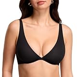 DOBREVA Women's Plunge Plus Size Unlined Bra Seamless Deep V Underwire Lounge Bras Comfortable Black 36F