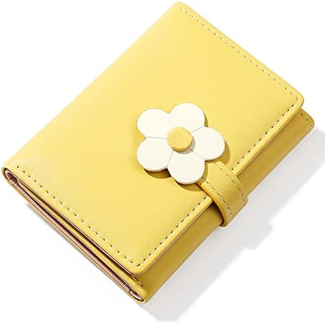 LJCZKA Cute Small Wallet for Girls Women - RFID Blocking PU Leather Tri-folded Flowers Cash Pocket with Card Holder Slim Short Wallet (Yellow)