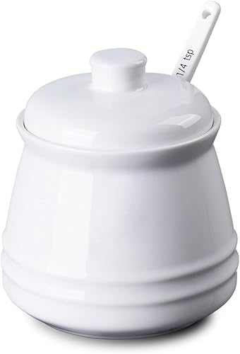Tanirapel Azucarero de porcelana, bodega de condimento de 10 onzas con tapa y cuchara, bote de azúcar para barra de café, recipiente de sal y