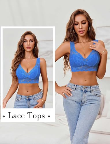 Image of Avidlove Bralettes for Women Lace Bra Non Padded Longline Bralette Deep V Triangle Sexy Everyday Lingerie Bras