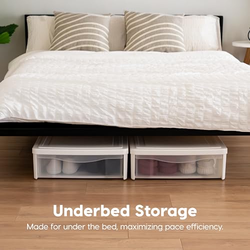 Image of IRIS USA 22 Qt Under Bed Storage, Stackable Organizer Bin Plastic Container with Sliding Drawer, 2 Pack, Multi-Purpose for Clothes, Shoes, Bedding, White