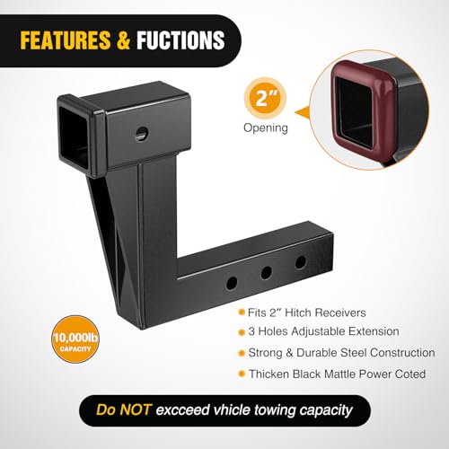 Image of Nilight Trailer Hitch Extension Riser for 2 Inch Receiver with 8 Inch Rise or Drop with Bolt Nut Clip 10,000 lbs Capacity Adjustable Extend 4.7 inch 6.7 inch 8.6 inch Length Black Coated for Class I-VI Receivers