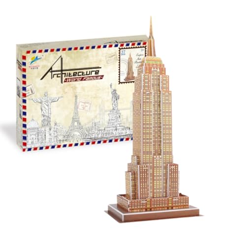 Architecture World Famous of 3D Puzzle.Build Your Own Collection of 17 Global Landmarks (Notre Dame, Colosseum) - Educational DIY Model Kit for Kids & Adults. (Empire State Building)