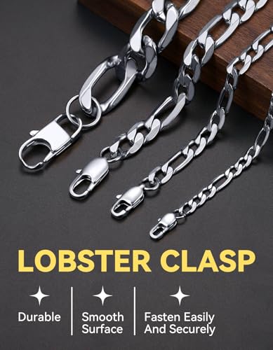 ChainsHouse Stainless Steel Figaro Chains for Men, 4mm/6mm/9mm/13mm Width, 14-30inch Length, Black/14K Gold Mens Necklace Chains, Send Gift Box4