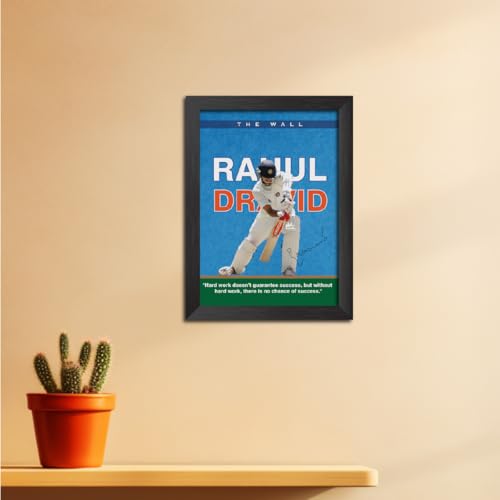 Image of TenorArts Rahul Dravid Poster with Quotes Indian Legend Cricket Player Photo Frame Painting with Matt Finish Black Textures (12 inches x 9inches)