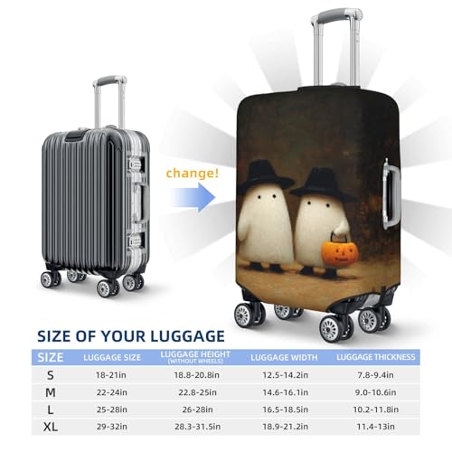 Two Cute White Ghosts In The Woods Elastic Travel Luggage Covers Dustproof Scratch-Resistant Suitcase Protector Fit 22-24 Inch4
