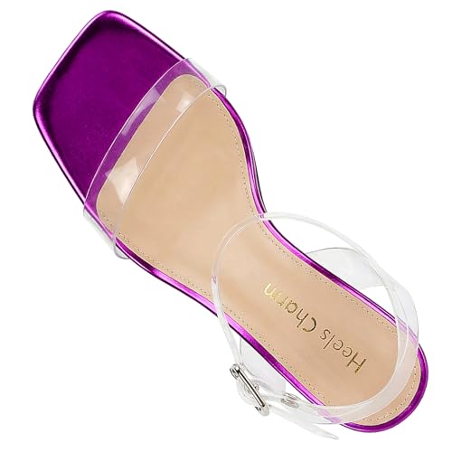 Image of Women's Clear Chunky Block Heeled Sandals 3.74 Inches Open Toe Ankle Strap Block High Heel Sandal Dress Dancing Sandals Daily Work Party Shoes