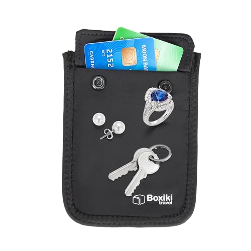 Boxiki Portafoglio per reggiseno da viaggio - Portasoldi nascosto con cinturino elastico regolabile - Tasca segreta perfetta Proteggi le tue carte di credito Oggetti di valore in contanti - Nero