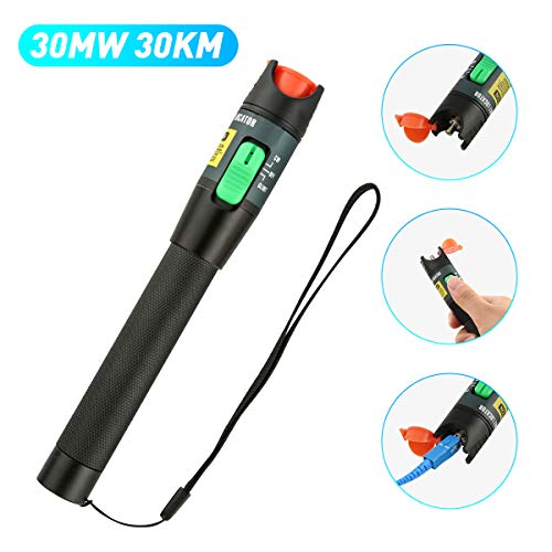FXWSKY Visual Fault Locator, 30mw 30km VFL Pen Fiber Optic Cable Tester with Universal 2.5mm Adapter for FC SC ST Connectors (Aluminum)