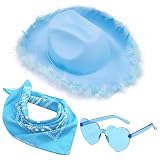 cazadora vaquera azul claro hombre 【Sombrero Vaquero】: estos sombreros de vaqueros dan una expresión al estilo occidental, con colores brillantes y el borde del sombrero es un diseño suave con plumas, cordón ajustable. Con gafas de sol al corazón del mismo sistema de color, que atrae más atención de los demás
