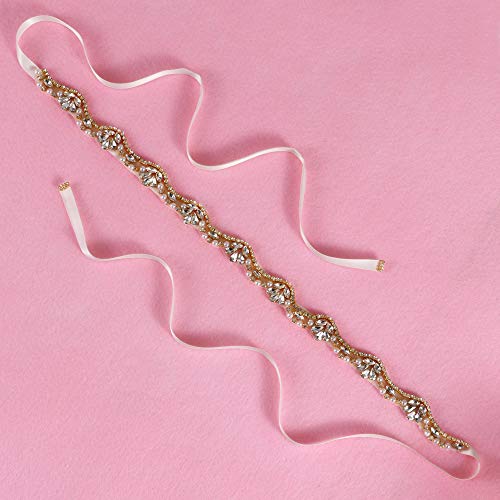 Yanstar Handmade Rhinestone Belt Wedding Bridal Belt Sashes For Bridesmaid Dress (Gold-Ivory) #TOP4