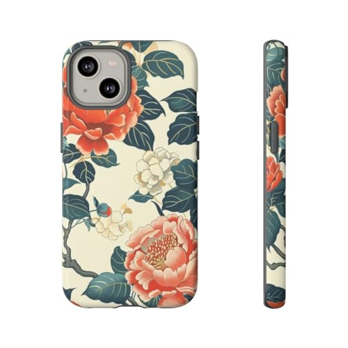 Coque iPhone 14 vintage pivoines mate pour éviter les traces de doigts
