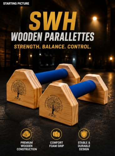Image of Push-Up Bars, Handcrafted Wooden Parallettes, Non-Slip Base, Ergonomic 25 cm Handles, Natural Wood (orange)