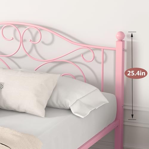 Image of VECELO Queen Size Bed Frame with Headboard and Footboard, Heavy Duty Metal Slat Support, Platform Mattress Foundation, No Box Spring Needed, Easy Assembly, Light Pink