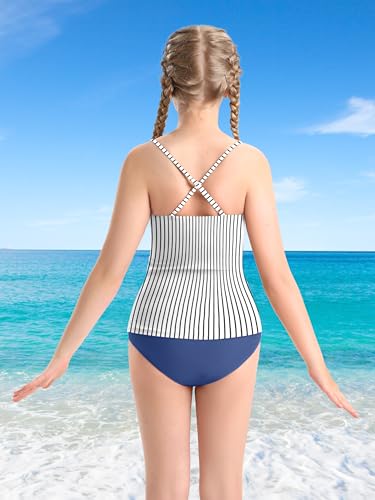 Girls Swimsuit Tankini Criss Cross Ruched 2 Piece Bathing Suit Printed Girl Swimwear for Teens 9-16Y4