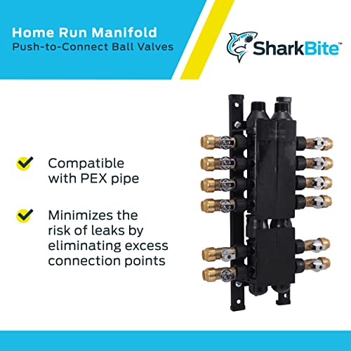 Sharkbite 12 Port Home Run Manifold, 3/4 Inch MNPT Inlet x 1/2 Inch Push-to-Connect Brass Ball Valve Outlets, PEX, PM012SB by SharkBite - Image 4