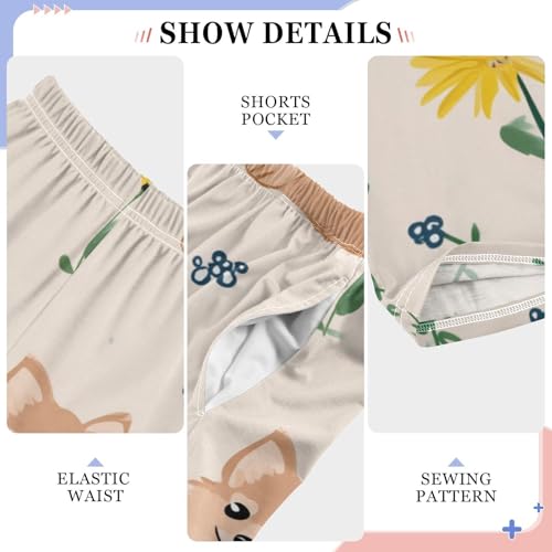 ZZXXB Pomeranian Flower Boys Long Pants Soft Trousers Elastic Waist Kids Lounge Bottoms with Pockets S-XL4