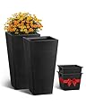 VEVOR Set of 2 Tall Outdoor Planters 22inch, Large Planters for Outdoor Indoor Plants, Black Front Porch Planter Flower Tree Plant Pots with Modern Design and Built-in Drainage