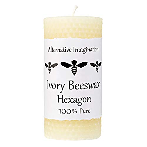 Alternative Imagination 100% Pure Beeswax Pillar Candle, White Ivory (2x5 Inch), 55 Hour, Hexagon Design, Hand-Poured, Made in USA