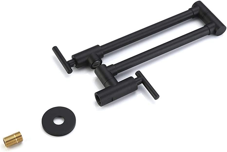 Taps for Kitchen Pot Filler Wall Mounted, Double-Handle Cold Water Tap, Multi-Function Telescopic Swivel, Kitchen Faucet Kitchen Sinks Tap-Black，Black