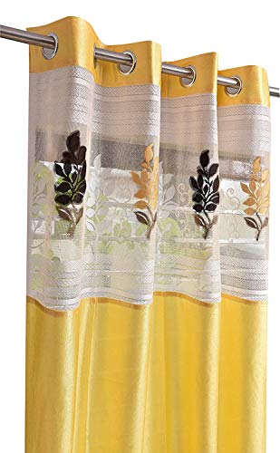 Image of Polyester Floral Patch Printed Curtains for Home Decor, Windows, Door, Long Door (Set of 2 Pcs) (Yellow, 7 Feet)