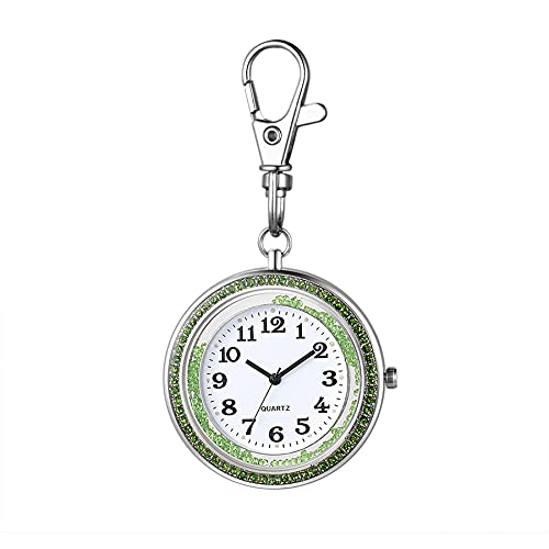 Montre de poche ronde à quartz strass vert pour homme et femme gousset