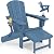 KINGYES Folding Adjustable Adirondack Chair with Retractable Ottoman, HDPE Reclining Adirondack Chair with Cup Holder, Blue
