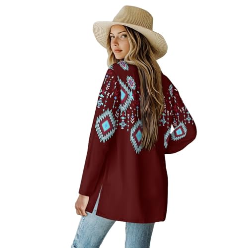 Woman Western Style Aztec Cardigan Long Sleeve Geometric Aztec Print Casual Lightweight Open Front Cardigan Coat3