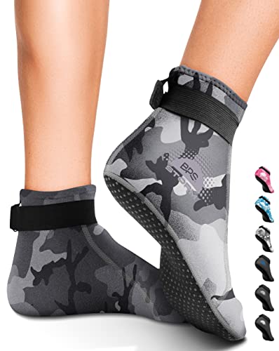 BPS 'Storm Sock' Neoprene Water Socks - for Men and Women/Unisex - Neoprene Socks for Snorkeling, Beach Volleyball, Surfing, Diving, Swim Fins - Low Cut (Grey Camo/Lilac Grey Accent, L)