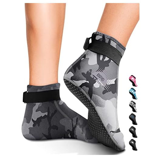 BPS 'Storm Sock' Neoprene Water Socks - for Men and Women/Unisex - Neoprene Socks for Snorkeling, Beach Volleyball, Surfing, Diving, Swim Fins - Low Cut (Grey Camo/Lilac Grey Accent, L)