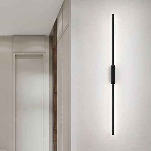 Lámpara de pared moderna con líneas LED de aluminio negro y luz blanca para salón contemporáneo