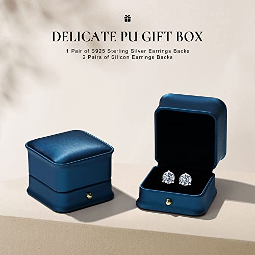 Smilest 2Ct Moissanite Stud Earrings For Women Men, Brilliant D Color Vvs1 Clarity Classic Solitaire Round Lab Created Diamond Earrings Rhodium Plated S925 Sterling Silver 3 Prongs Moissanite Earrings #TOP6