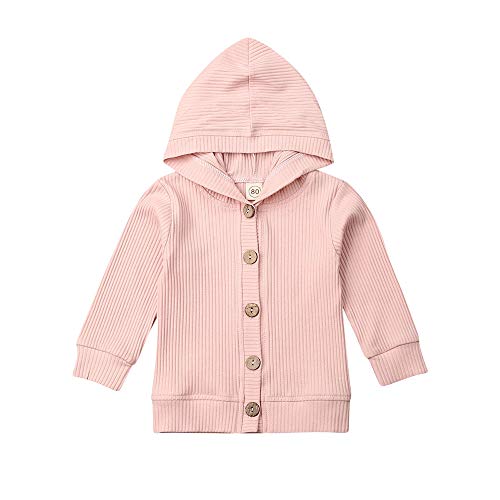 Infant Unisex Baby Girls Boys Button Down Knitwear Long Sleeve Soft Basic Knit Jacket Cardigan Sweater Coat Top Clothes (Pink-Hoodie, 18-24 Months)