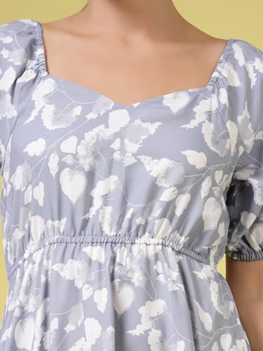 Image of OOMPH! Below Knee Shift Pink Dress in Crepe Fabric with Round Neck and Puff Sleeves - md619l