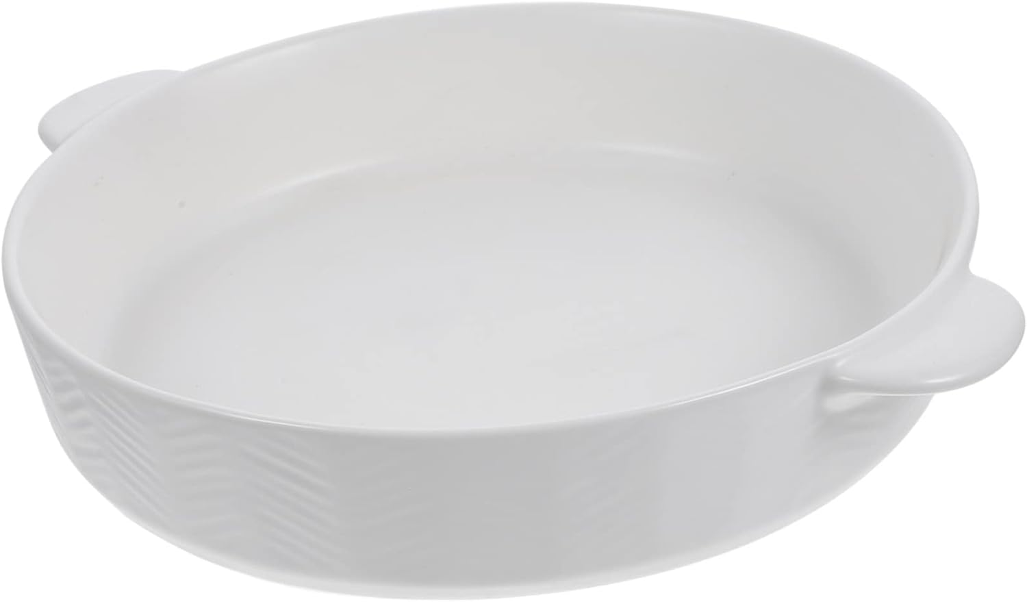 Amosfun Nordic Double Handle Ceramic Baking Pan White Round Roasting Dish Oven Safe Bakeware for Pizza and Lobster for Restaurants and Home Cooking