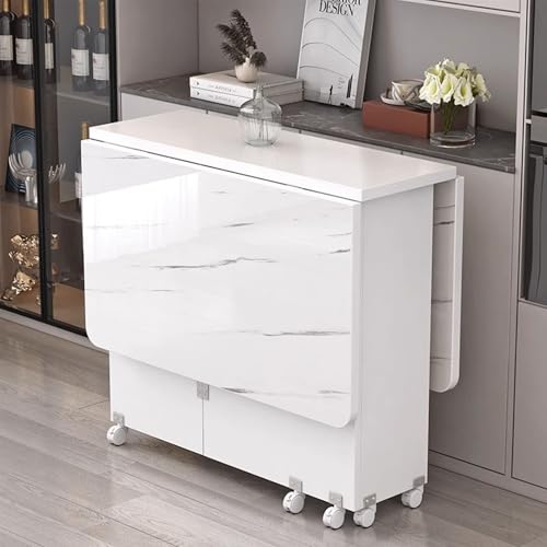 GUQASDV Mesa de Comedor Plegable móvil con Ruedas, Mesa de Cocina Plegable con Estante de Almacenamiento de 2 Niveles, Mesa Multifuncional Extensible para Escritorio(Wit,100cm)