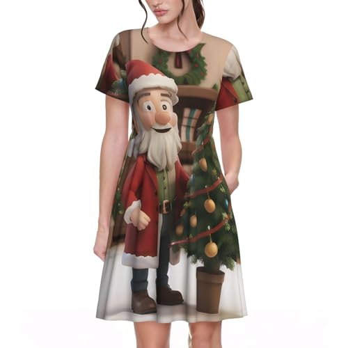 Robe d'été originale pour femme avec motif Noël rigolo à manches courtes