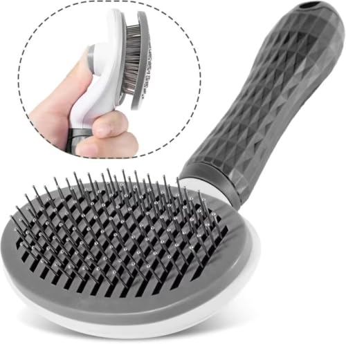 Image of Pet Hair Removal Brush for Dog Cat Grooming Tool, Self Cleaning Slicker Hair Massage Comb Loose Undercoat Removes Tangles Fur Hair Slicker Brush for Puppy Kitten Bunny Massage-Pet Supplies (Gray)