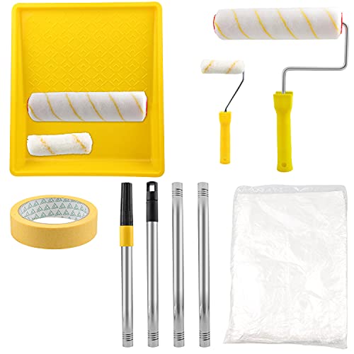 EXLECO ouleaux à Peinture 10Pcs, Kit de Rouleaux à Peinture 25 cm / 10 cm | Mâts Télescopiques et Film Plastiquee | Rouleau de Peinture pour Peintures...
