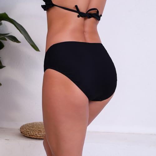 Halcurt Women's Mid Waisted Bikini Swim Bottoms Cheeky Swimsuit Bottoms4